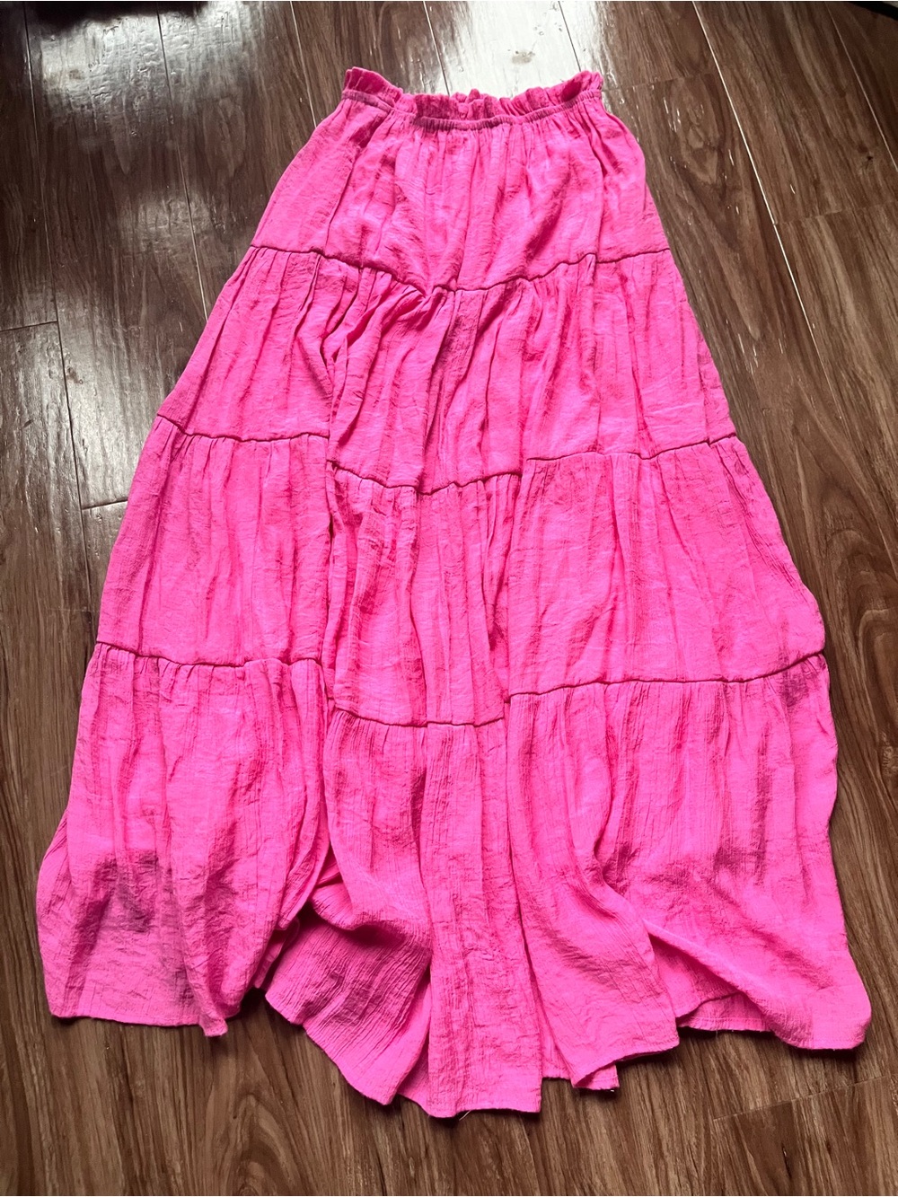 Hot Pink Tiered Maxi Skirt